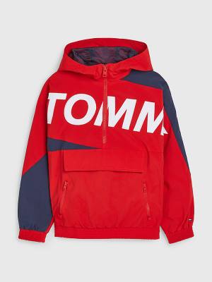 Kurtki Tommy Hilfiger Zakapturzony Logo Chicago Windbreaker Chłopięce Czerwone | TH960ZWL