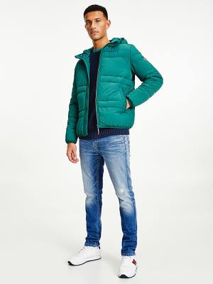 Kurtki Tommy Hilfiger Zakapturzony Quilted Puffer Męskie Zielone | TH961PHL