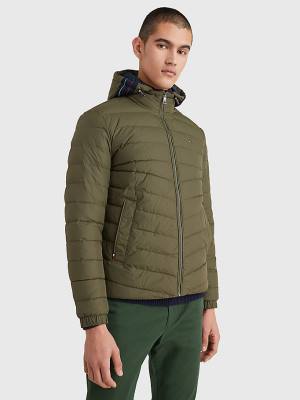 Kurtki Tommy Hilfiger Zakapturzony Tape Puffer Męskie Khaki | TH094UJK