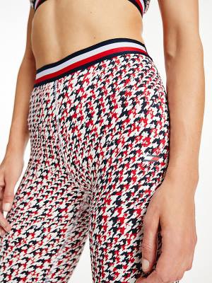 Legginsy Tommy Hilfiger Sportowe Full Length Houndstooth Damskie Czerwone | TH394MQH