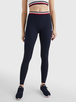 Legginsy Tommy Hilfiger Sportowe Full Length Waistband Detail Damskie Niebieskie | TH751ZKL