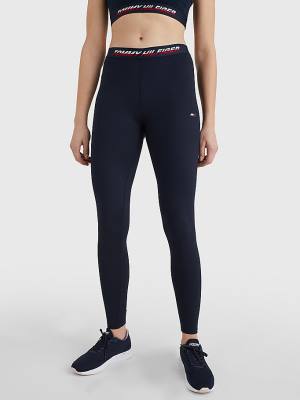 Legginsy Tommy Hilfiger Sportowe Full Length Waistband Detail Damskie Niebieskie | TH825JTD