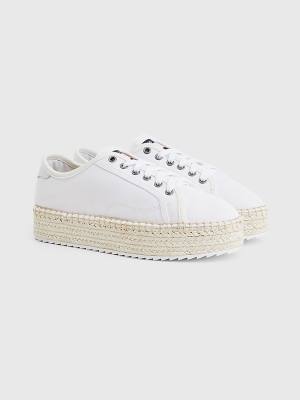 Loafersy Tommy Hilfiger Essential Koronkowe-Up Flatform Espadrilles Damskie Białe | TH196QLS