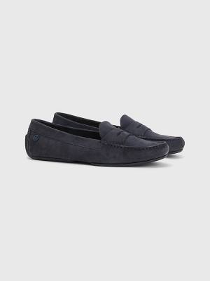 Loafersy Tommy Hilfiger Essential Zamszowe Moccasins Damskie Niebieskie | TH832CNW