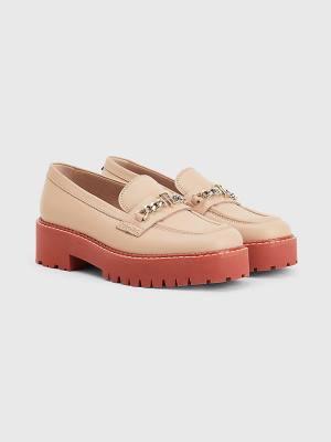 Loafersy Tommy Hilfiger Skórzane Chain Chunky Damskie Beżowe | TH170PGD