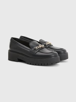 Loafersy Tommy Hilfiger Skórzane Chain Chunky Damskie Czarne | TH897SLF