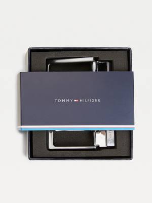 Paski Tommy Hilfiger Double Klamry Gift Box Męskie Czarne | TH485WJB