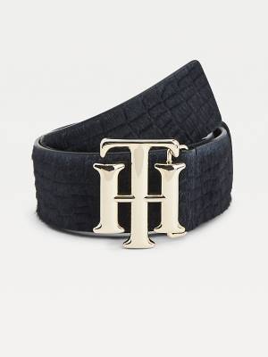 Paski Tommy Hilfiger Logo Calf-Hair Organic Skórzane Damskie Niebieskie | TH497KOY