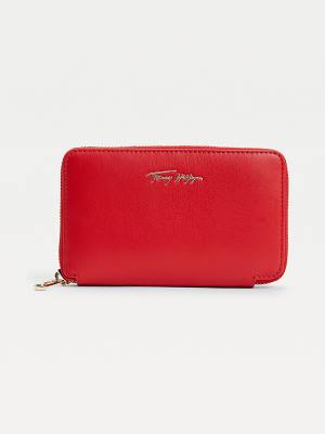 Portfele Tommy Hilfiger Iconic Signature Zip-Around Damskie Czerwone | TH041ASH