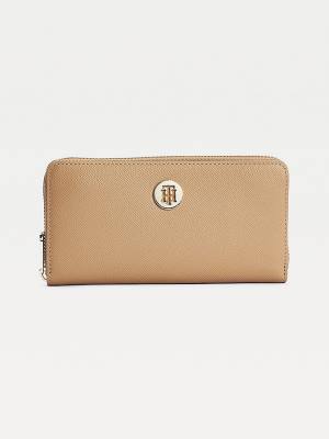 Portfele Tommy Hilfiger Large Monogram Zip-Around Damskie Brązowe | TH253XHE