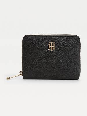 Portfele Tommy Hilfiger Medium Zip-Around Monogram Damskie Czarne | TH284EXA