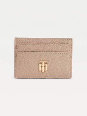 Portfele Tommy Hilfiger Monogram Card Holder Damskie Beżowe | TH182CPU