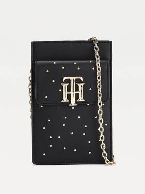 Portfele Tommy Hilfiger Monogram Party Phone Damskie Czarne | TH972IKJ