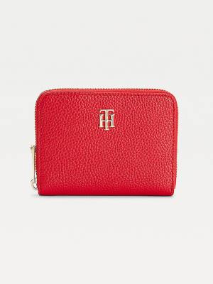 Portfele Tommy Hilfiger Pebble Grain Medium Zip-Around Damskie Czerwone | TH470WCJ