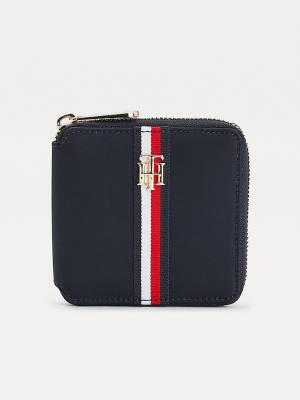 Portfele Tommy Hilfiger Signature Medium Zip Around Damskie Niebieskie | TH035HWO