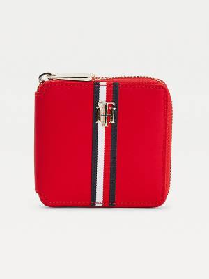 Portfele Tommy Hilfiger Signature Medium Zip Around Damskie Czerwone | TH704DZM