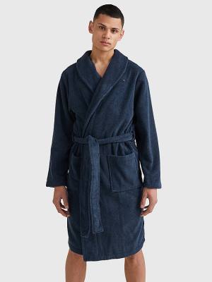 Pyjamas Tommy Hilfiger Bawełniane Towelling Bathrobe Męskie Niebieskie | TH031TNE