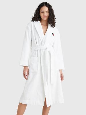 Pyjamas Tommy Hilfiger Organic Bawełniane Towelling Robe Damskie Białe | TH256HQT