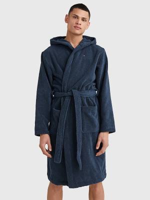 Pyjamas Tommy Hilfiger Pure Bawełniane Zakapturzony Bathrobe Męskie Niebieskie | TH091NBT