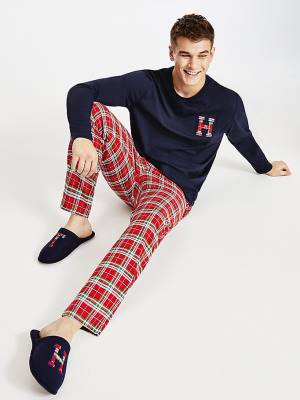 Pyjamas Tommy Hilfiger Tartan Flannel And Slippers Set Męskie Niebieskie | TH426APD