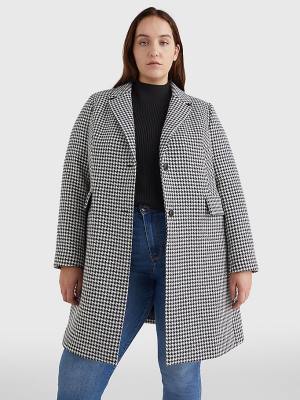 Płaszcze Tommy Hilfiger Curve Recycled Wool Blend Houndstooth Damskie Niebieskie | TH156BDI