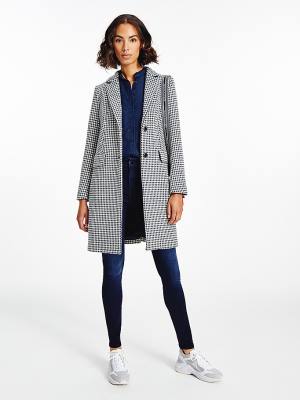 Płaszcze Tommy Hilfiger Recycled Wool Blend Houndstooth Damskie Niebieskie | TH187EIP