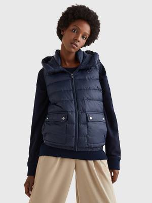 Płaszcze Tommy Hilfiger TH Protect Zakapturzony Padded Vest Damskie Niebieskie | TH479MAS