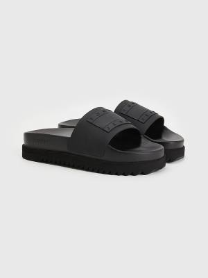 Sandały Tommy Hilfiger Badge Korki Flatform Slides Damskie Czarne | TH859THV