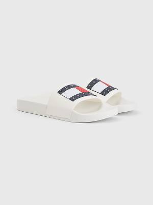 Sandały Tommy Hilfiger Badge Pool Slides Męskie Białe | TH269ITJ