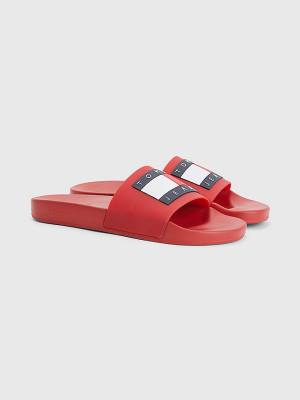 Sandały Tommy Hilfiger Badge Pool Slides Męskie Czerwone | TH486MEF