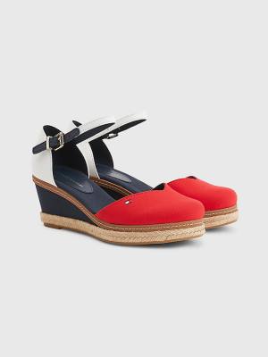 Sandały Tommy Hilfiger Colour-Blocked Mid Heel Koturny Espadryle Damskie Czerwone | TH271XJE