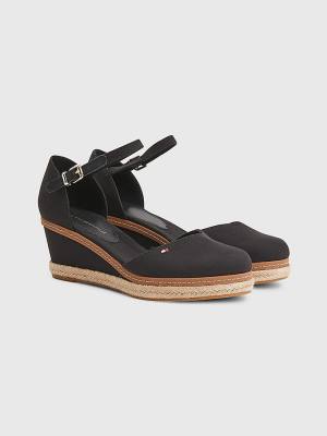 Sandały Tommy Hilfiger Colour-Blocked Mid Heel Koturny Espadryle Damskie Czarne | TH361ESJ