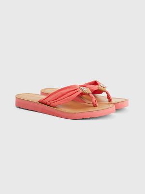 Sandały Tommy Hilfiger Essential Skórzane Footbed Flip-Flops Damskie Czerwone | TH681JXG