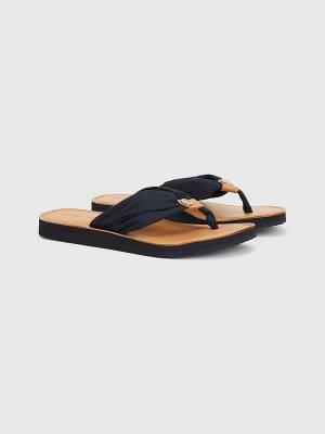 Sandały Tommy Hilfiger Essential Skórzane Footbed Flip-Flops Damskie Niebieskie | TH824BCZ