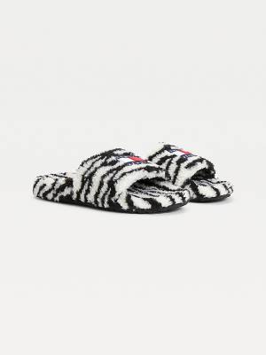 Sandały Tommy Hilfiger Faux Fur Zebra Slides Damskie Czarne | TH045CLN