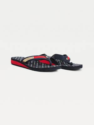 Sandały Tommy Hilfiger Flag Plaque Mid-Koturny Flip-Flop Damskie Niebieskie | TH246NLC