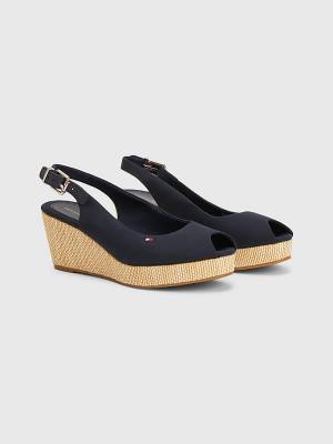 Sandały Tommy Hilfiger Iconic Bez Pięty Espadryle Wedges Damskie Niebieskie | TH015ROC