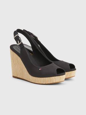 Sandały Tommy Hilfiger Iconic Bez Pięty Espadryle High Heel Wedges Damskie Czarne | TH096VLQ