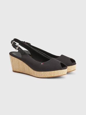 Sandały Tommy Hilfiger Iconic Bez Pięty Espadryle Wedges Damskie Czarne | TH271NTE