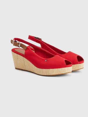 Sandały Tommy Hilfiger Iconic Bez Pięty Espadryle Wedges Damskie Czerwone | TH478RQN