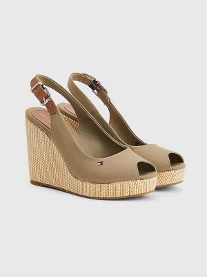 Sandały Tommy Hilfiger Iconic Bez Pięty Espadryle High Heel Wedges Damskie Brązowe | TH701UEM