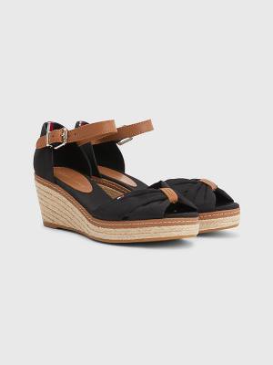 Sandały Tommy Hilfiger Iconic Koturny Espadryle Damskie Czarne | TH693IQD