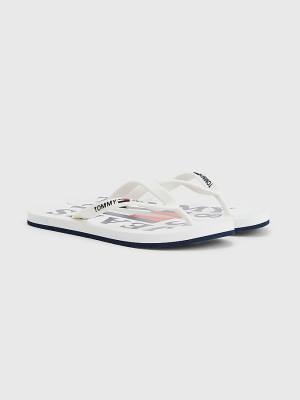 Sandały Tommy Hilfiger Logo Paskiem Flip Flops Damskie Białe | TH316LXO