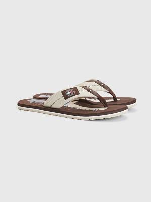 Sandały Tommy Hilfiger Logo Patch Flip-Flops Męskie Beżowe | TH532PLN