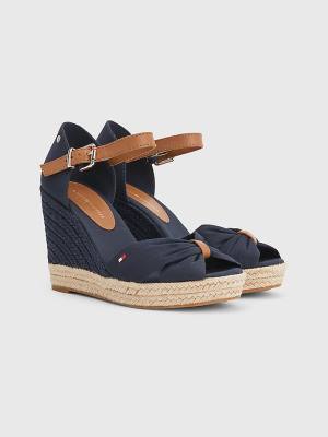 Sandały Tommy Hilfiger Open Metalowym High Koturny Espadryle Damskie Niebieskie | TH469EKG