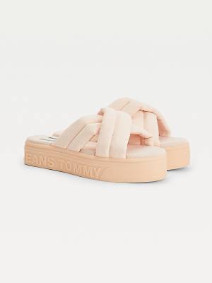 Sandały Tommy Hilfiger Padded Paskiem Flatform Damskie Różowe | TH015SRD