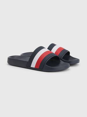 Sandały Tommy Hilfiger Signature Pool Slides Męskie Niebieskie | TH268RJK