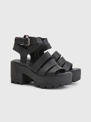 Sandały Tommy Hilfiger Skórzane Block Heel Damskie Czarne | TH319CTW