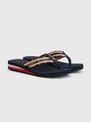 Sandały Tommy Hilfiger Sparkle Paskiem Logo Flip-Flops Damskie Niebieskie | TH430JOS