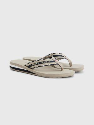 Sandały Tommy Hilfiger Sparkle Paskiem Logo Flip-Flops Damskie Beżowe | TH974PNV